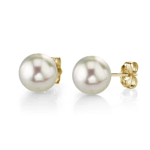 8.5-9.0mm White Akoya Round Pearl Stud Earrings