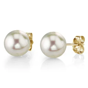 9.5-10.0mm White Akoya Round Pearl Stud Earrings
