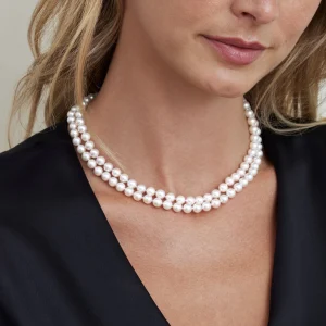 Japanese Akoya White Pearl Double Strand Necklace