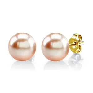 9mm Peach Freshwater Round Pearl Stud Earrings