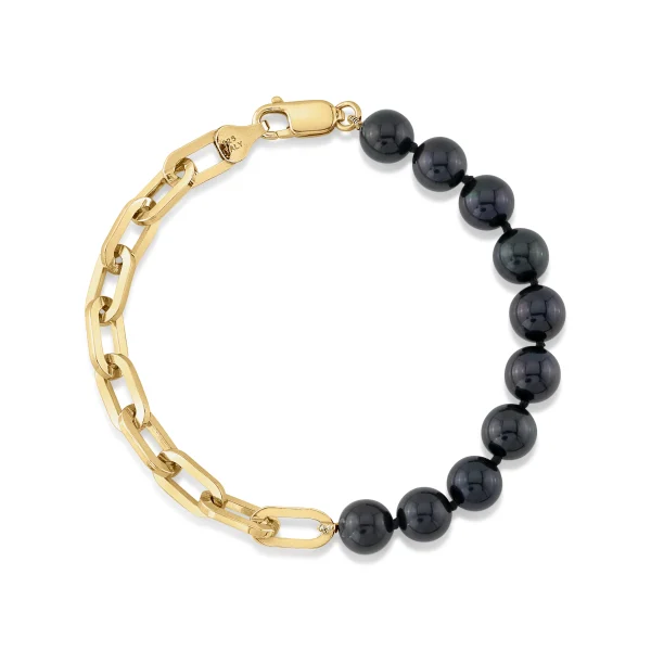7.5-8.0mm Black Freshwater Pearl & Chain Blake Bracelet for Women