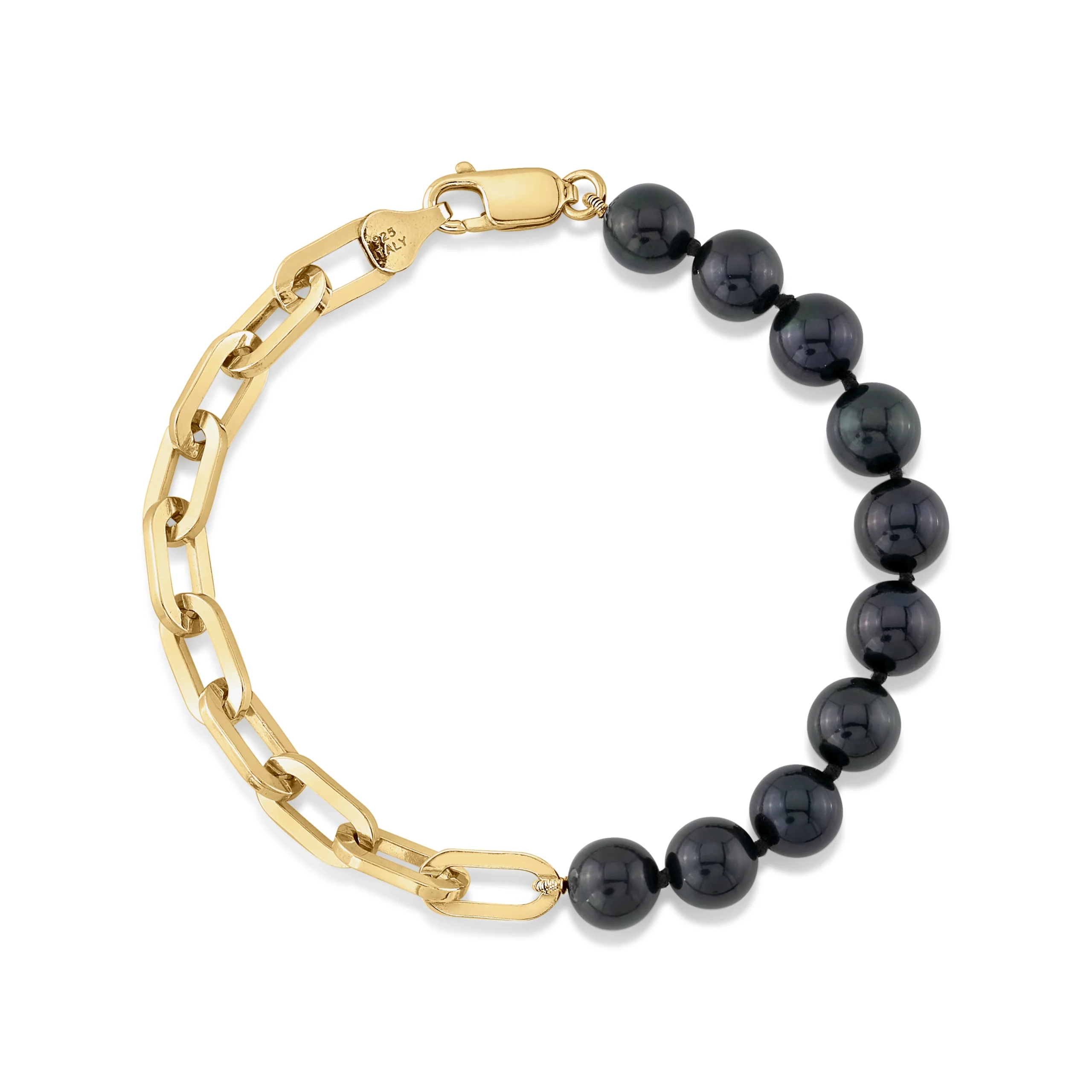 7.5-8.0mm Black Freshwater Pearl & Chain Blake Bracelet for Women
