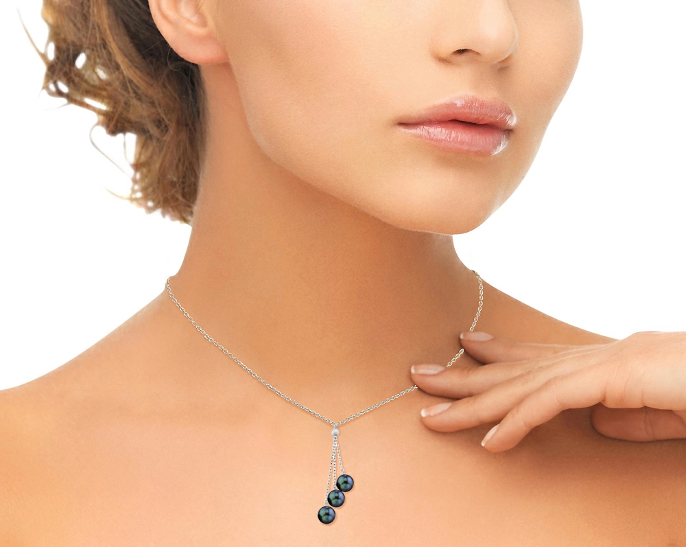 14K Gold Black Japanese Akoya Pearl Tincup Cluster Pendant