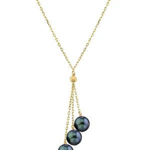 14K Gold Black Japanese Akoya Pearl Tincup Cluster Pendant