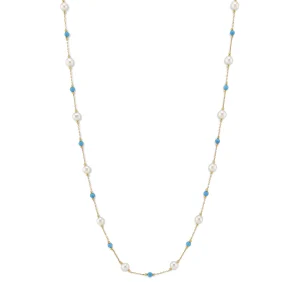 White Freshwater Pearl Tincup Turquoise Necklace