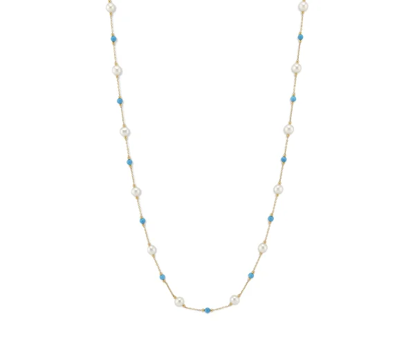 White Freshwater Pearl Tincup Turquoise Necklace