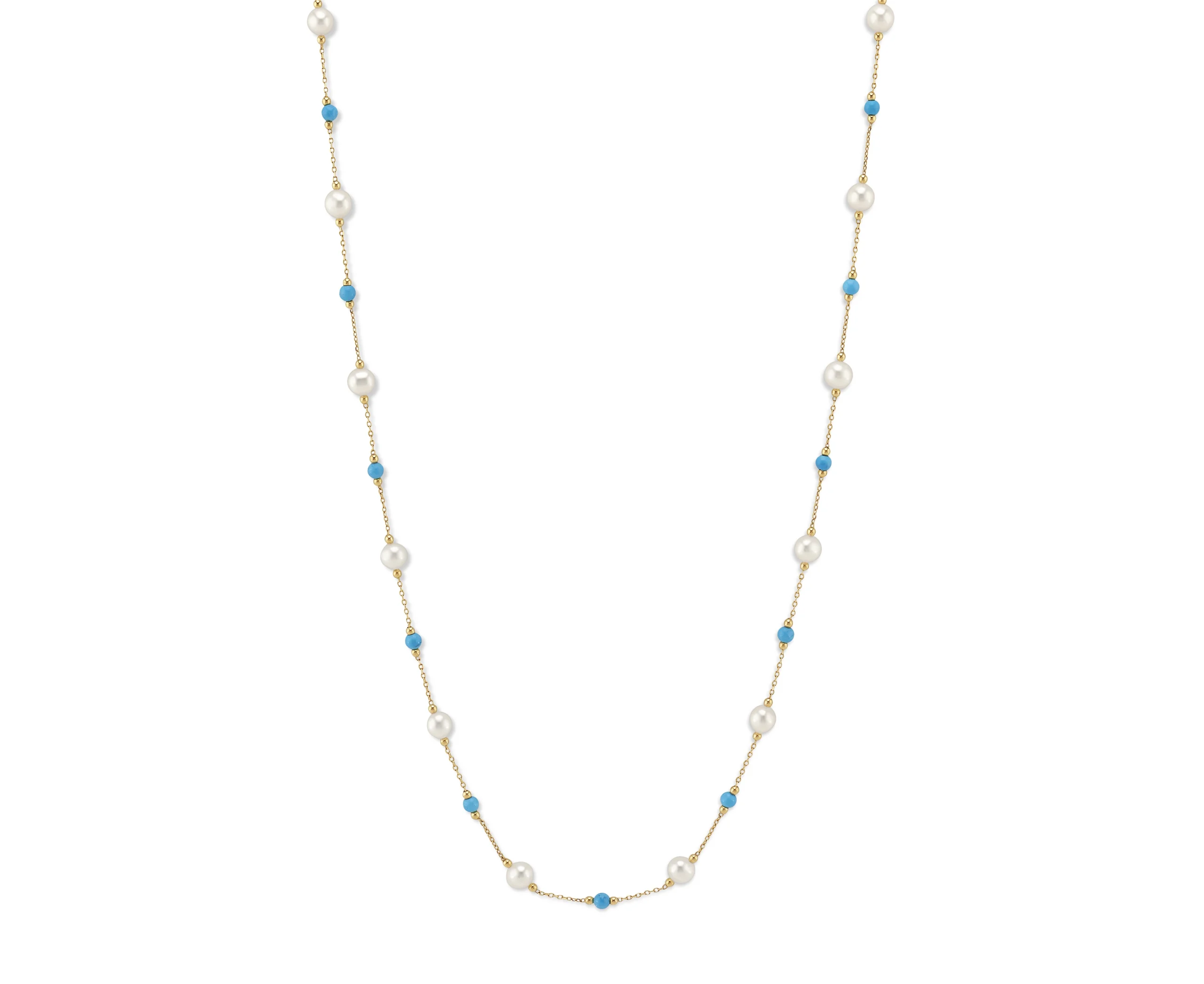 White Freshwater Pearl Tincup Turquoise Necklace