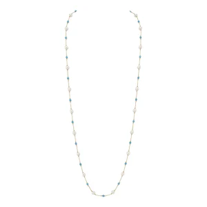 White Freshwater Pearl Tincup Turquoise Necklace