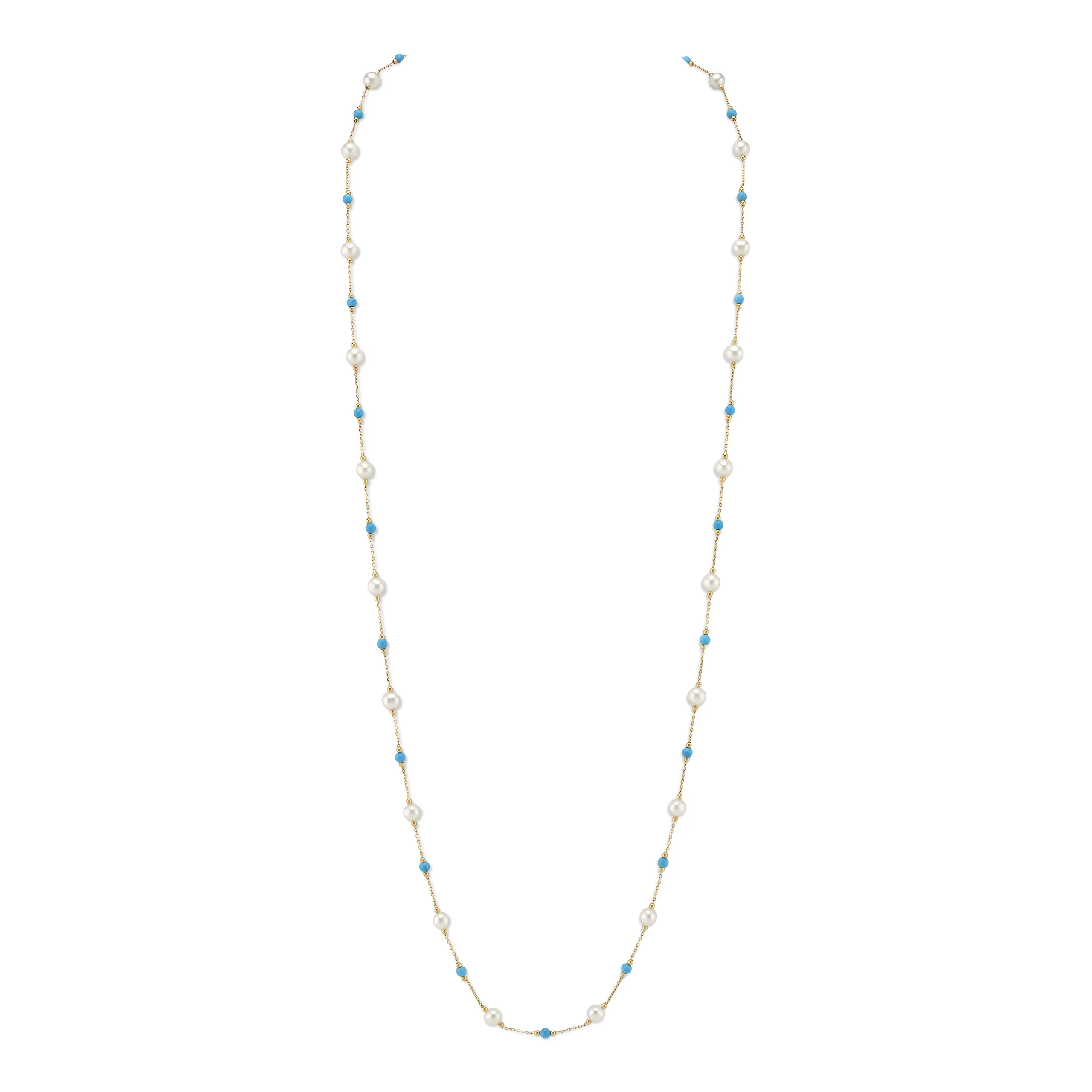 White Freshwater Pearl Tincup Turquoise Necklace