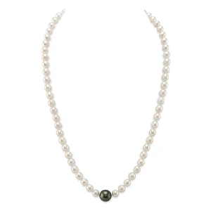 6.0-6.5mm Japanese Akoya White Pearl Necklace With Round Tahitian Center