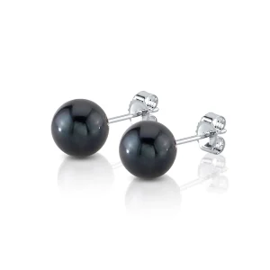 8mm Black Freshwater Round Pearl Stud Earrings