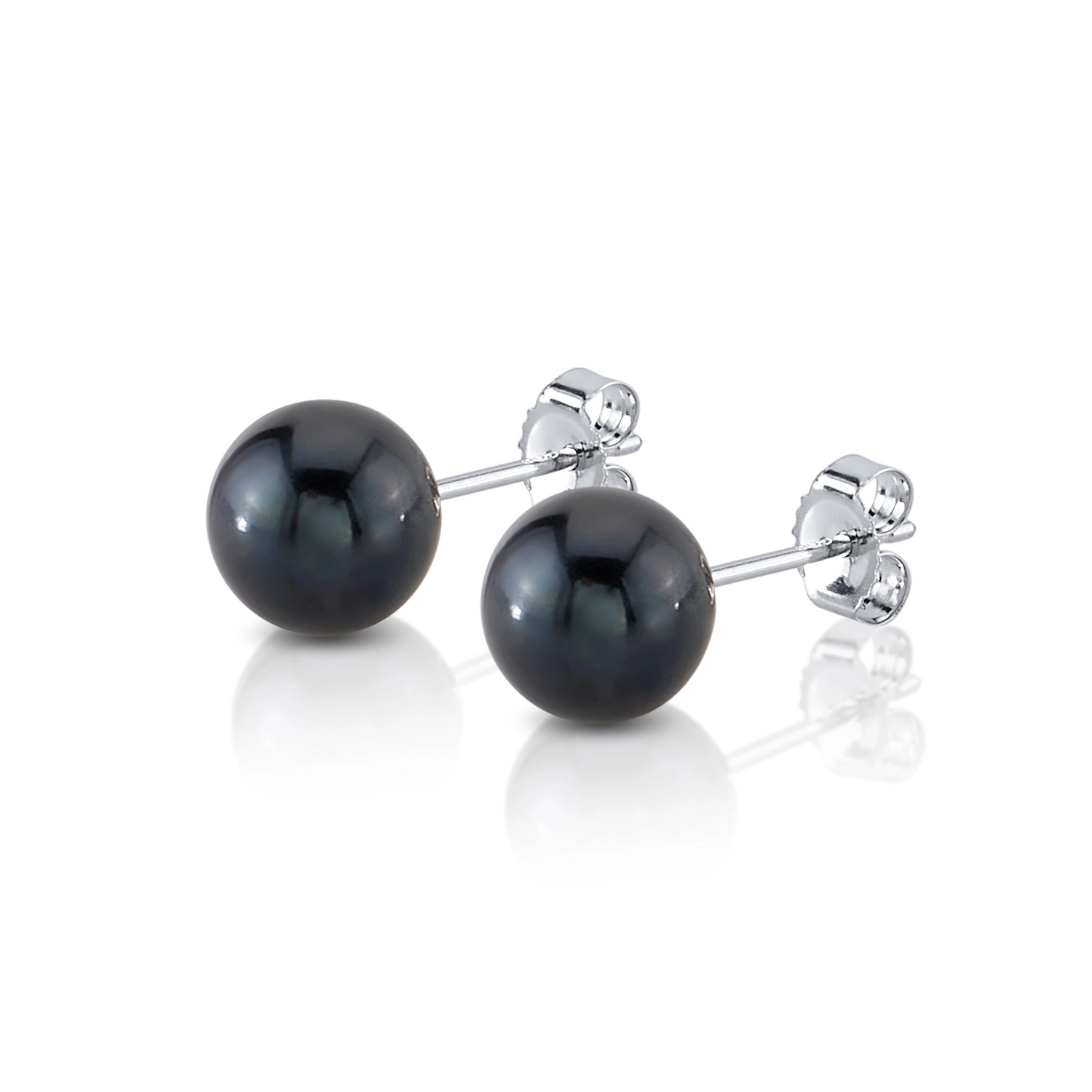 8mm Black Freshwater Round Pearl Stud Earrings