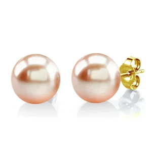 10mm Peach Freshwater Round Pearl Stud Earrings