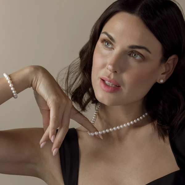 7.0-7.5mm White Freshwater Pearl Necklace, Bracelet & Earrings