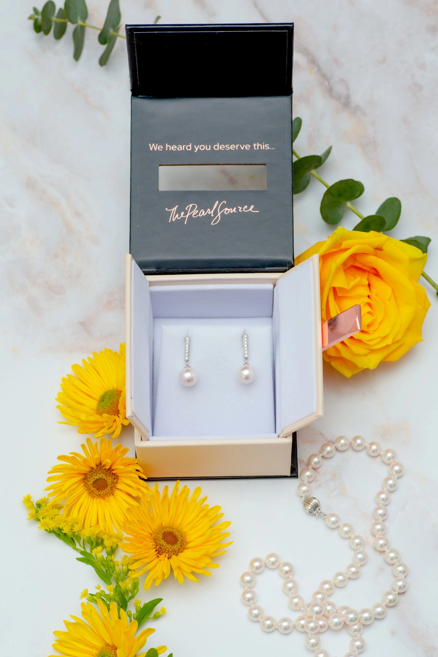 Akoya Pearl Dangling Diamond Pendant & Earrings