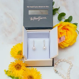 Akoya Certified Hanadama Pearl Dangling Diamond Earrings