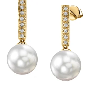 South Sea Pearl Dangling Diamond Earrings