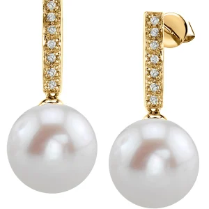 Freshwater Pearl Dangling Diamond Earrings