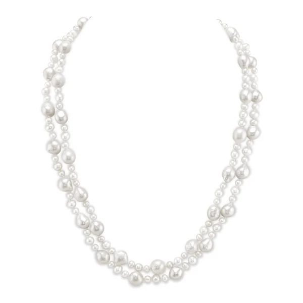 3-8mm White Freshwater Double Pearl Necklace - AAA Quality