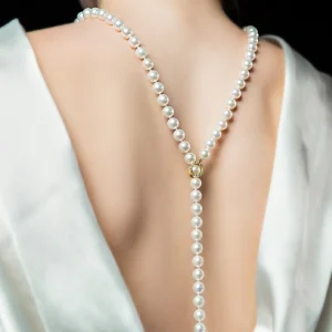 White Freshwater Pearl Adjustable Lariat Y-Shape 51 Inch Rope Length Necklace - AAAA Quality