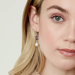 Freshwater Amethyst & Drop Pearl Hailey Tincup Earrings
