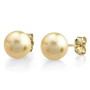Champagne Golden South Sea Round AAAA Pearl Stud Earrings