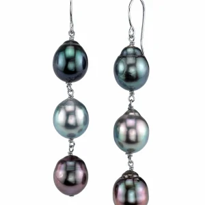7-8mm 14K Gold Tahitian South Sea Drop Multicolor Pearl Tincup Earrings