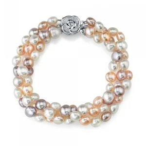 5-6mm Oval Multicolor Freshwater Pearl Triple Pearl Bracelet