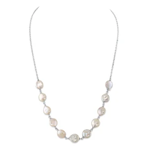 White Freshwater Cultured Coin Pearl Emery Necklace for Women