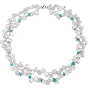 9-10mm Double Twisted White Freshwater Keshi Pearl Necklace