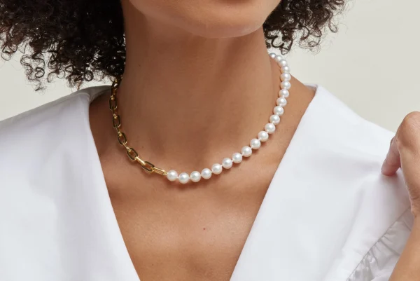 7mm White Freshwater Scarlett Pearl & Chain Necklace, Bracelet Set