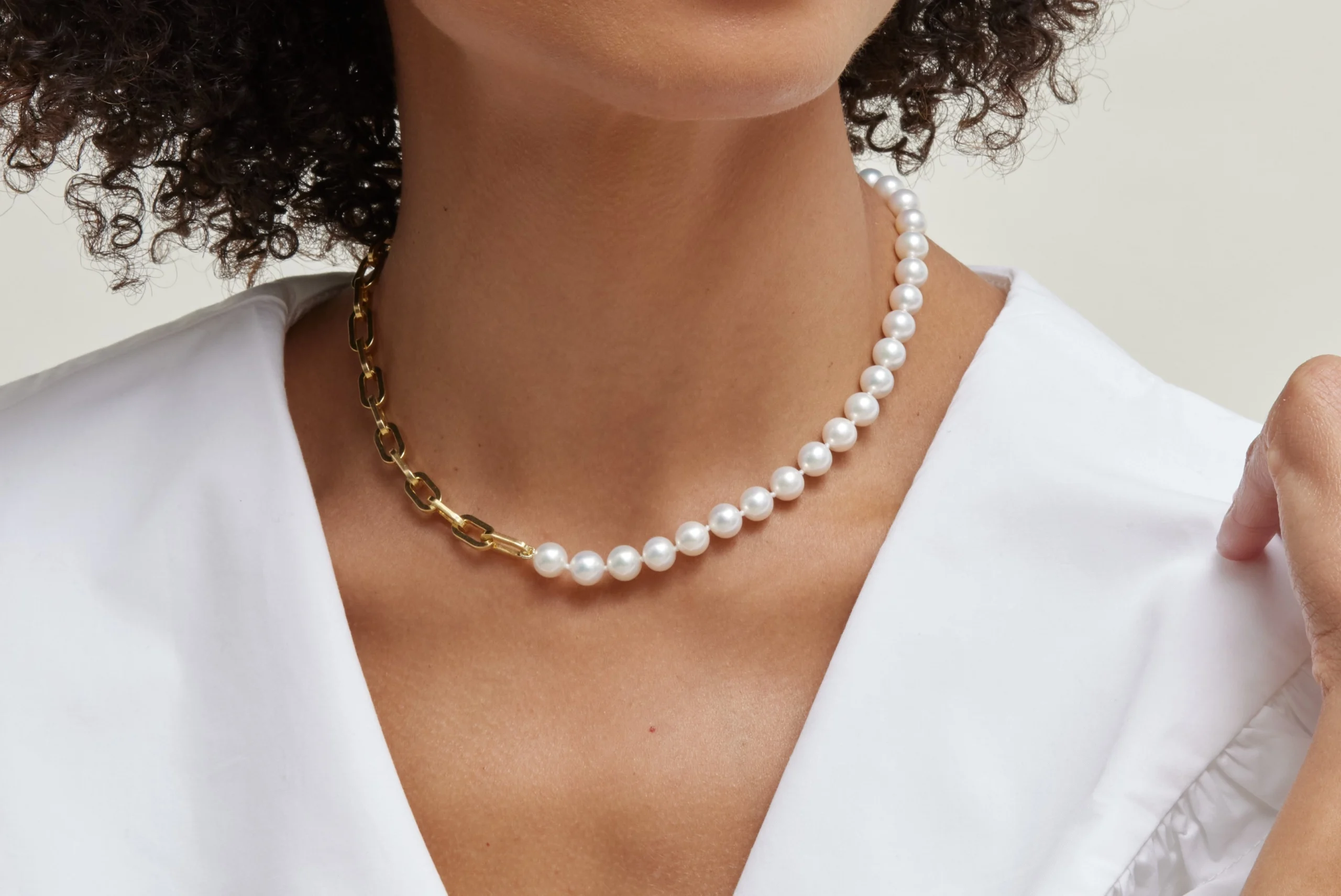 7mm White Freshwater Scarlett Pearl & Chain Necklace, Bracelet Set