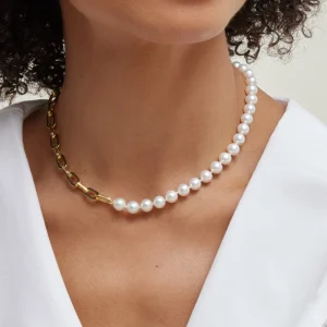 7mm White Freshwater Scarlett Pearl & Chain Necklace