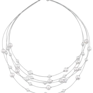 6-9mm White Freshwater Cultured Pearl Wire Shana Necklace