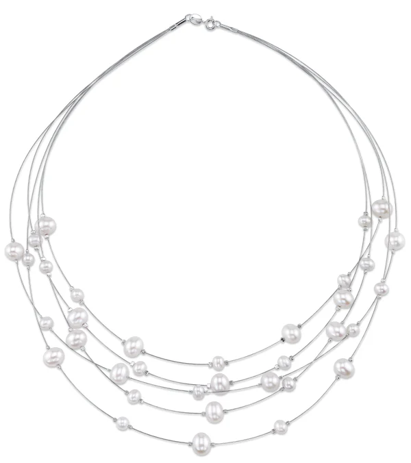 6-9mm White Freshwater Cultured Pearl Wire Shana Necklace