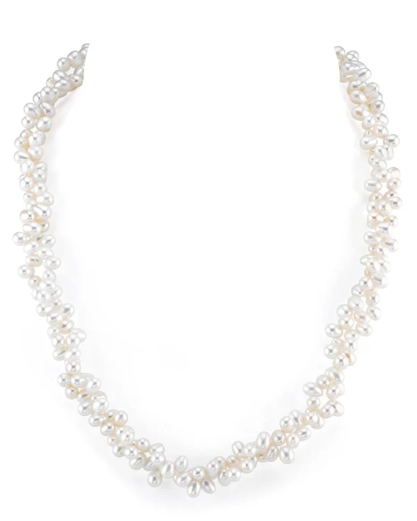 4-5mm Double Twisted White Freshwater Double Pearl Necklace