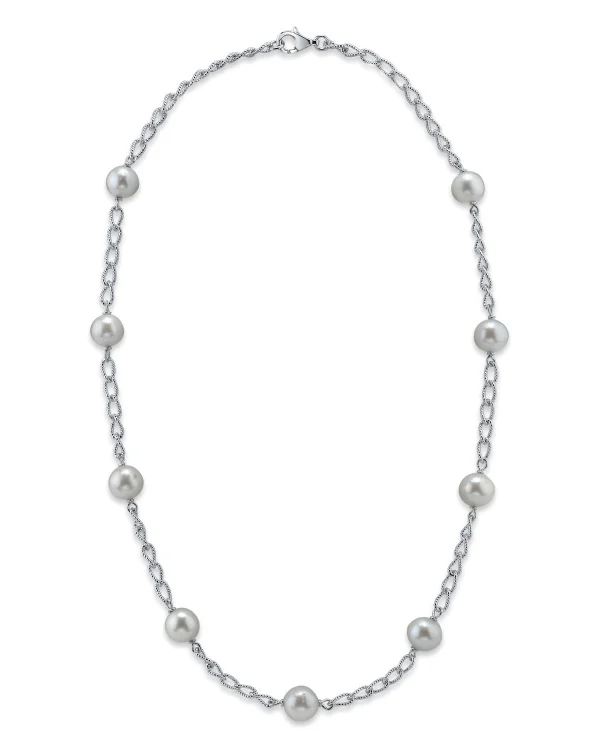 White Freshwater Pearl Tincup Braided Necklace