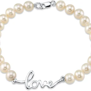 6.0-6.5mm White Freshwater Cultured Pearl Love Bracelet