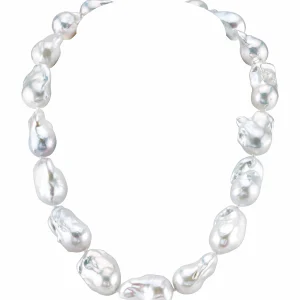 13-16mm White Baroque Freshwater Pearl Necklace - AAA Quality