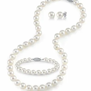 6.5-7.0mm White Freshwater Pearl Necklace, Bracelet & Earrings