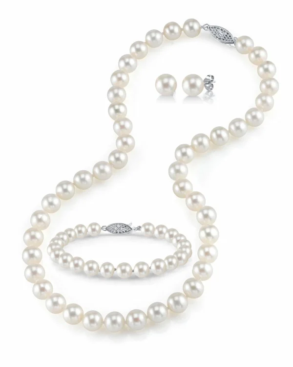 6.5-7.0mm White Freshwater Pearl Necklace, Bracelet & Earrings