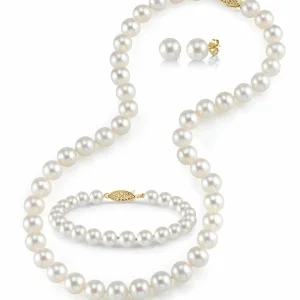 7.0-7.5mm White Freshwater Pearl Necklace, Bracelet & Earrings