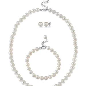 8.0-8.5mm White Freshwater Pearl Adjustable Necklace, Bracelet, Earrings Set