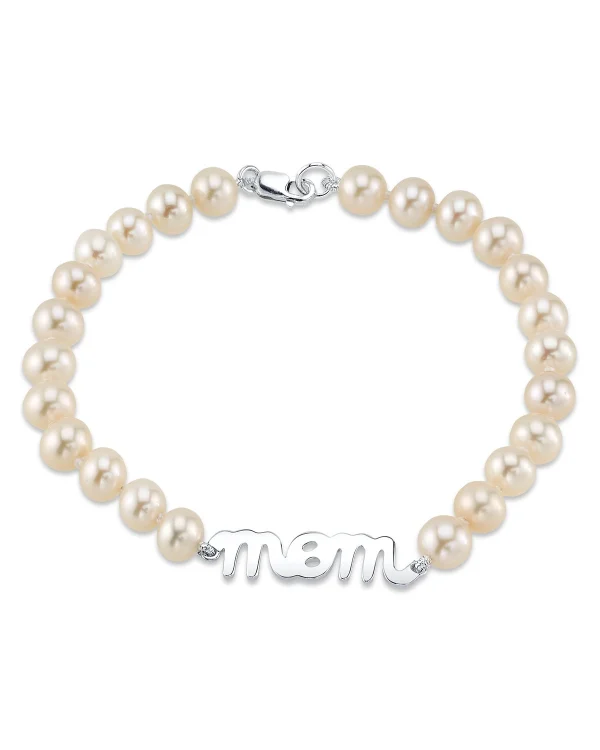 6.0-6.5mm White Freshwater Cultured Pearl Mom Bracelet