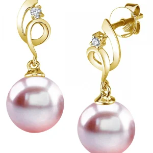 14K Gold Pink Freshwater Pearl & Diamond Symphony Earrings