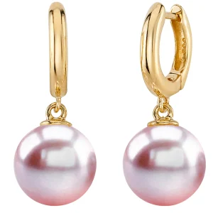 14K Gold Pink Freshwater Pearl Huggie Mary Earrings