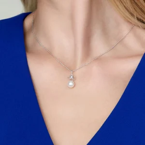14K Gold Akoya Pearl & Diamond Lacy Pendant