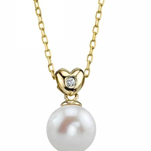 14K Gold Freshwater Pearl & Diamond Lev Pendant