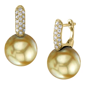 Golden South Sea Pearl & Diamond Huggie Emily Earrings