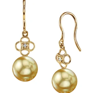 Golden South Sea Pearl & Diamond Lacy Earrings